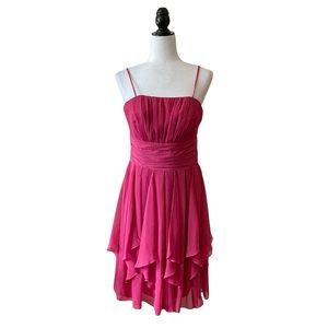 David’s Bridal pink chiffon spaghetti strap handkerchief hem